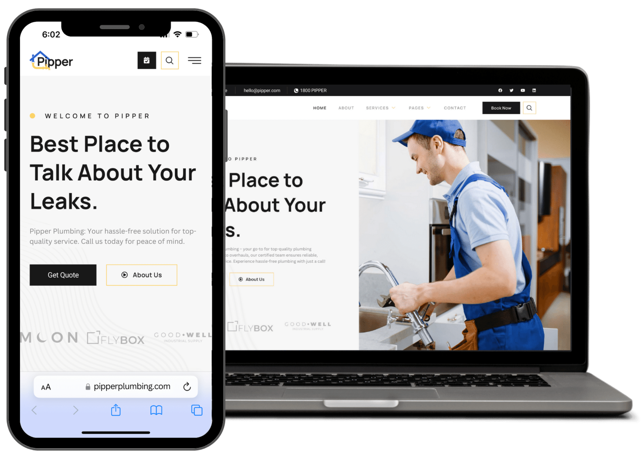 Mobile and laptop displaying plumbing website