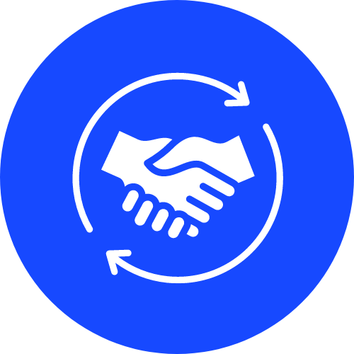 blue circle with white handshake icon